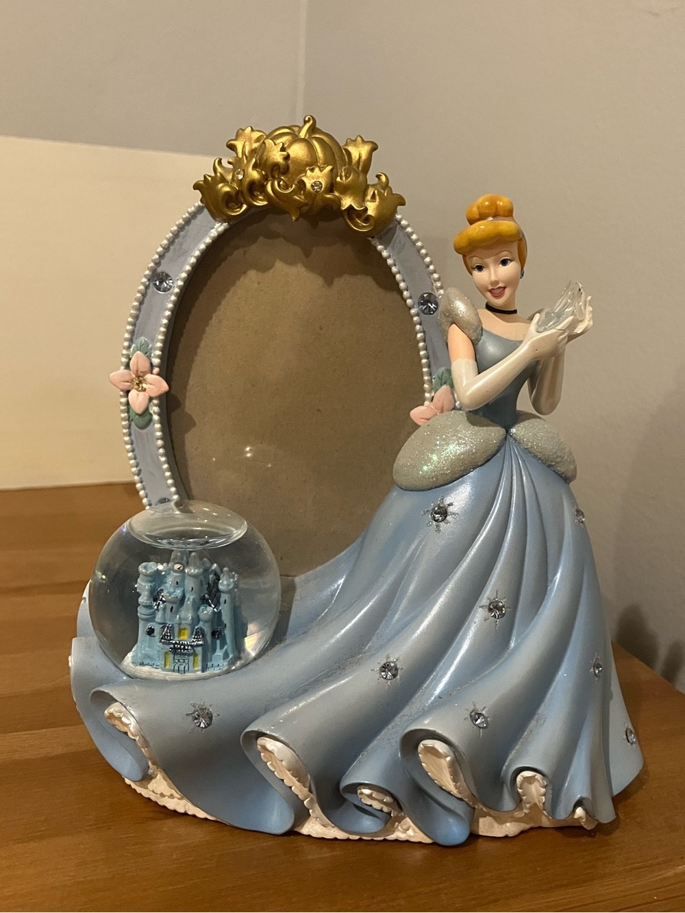 Vintage Cinderella Disney Picture Frame with Mini Castle Snowglobe